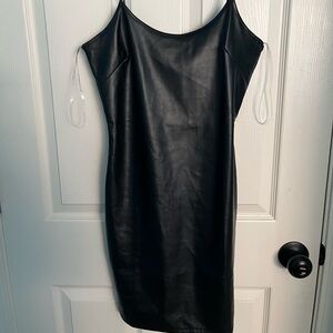 Black midi leather body con dress